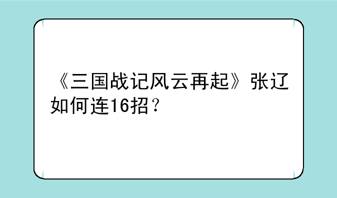 《三国战记风云再起》张辽如何连16招？