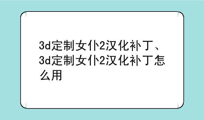 3d定制女仆2汉化补丁、3d定制女仆2汉化补丁怎么用