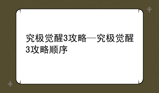 究极觉醒3攻略—究极觉醒3攻略顺序